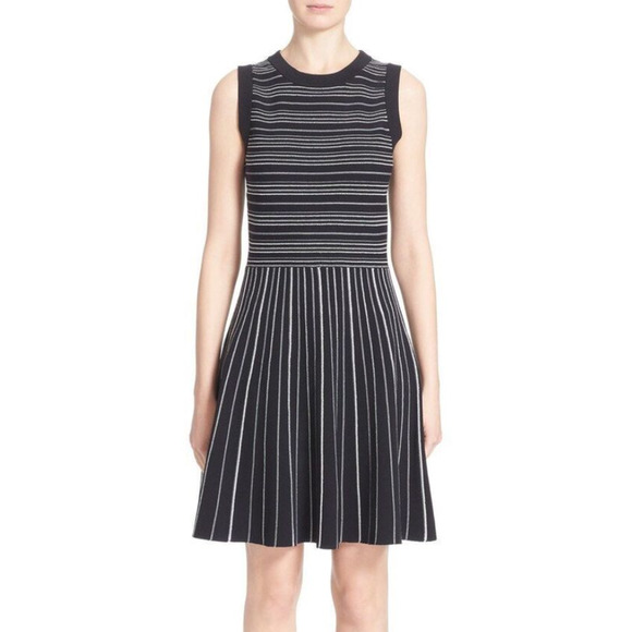 Kate Spade New York Black Striped Knit Fit Flare Sleeveless Dress Size XSmall - Picture 1 of 9